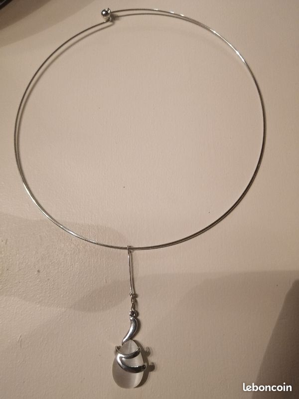 Collier acier rigide fermoir à boule avec pendentif (image 5)