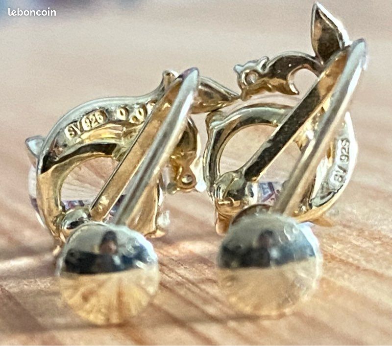 Boucles d’oreilles en argent avec 2 petits diamants (image 8)