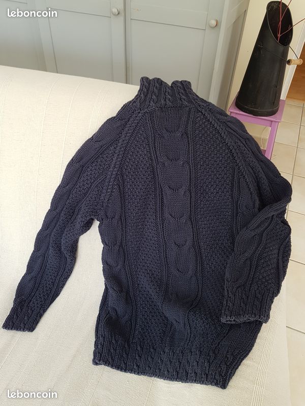 Beau pull torsadé irlandais 100 % coton bleu marine S M 36 38 (image 4)