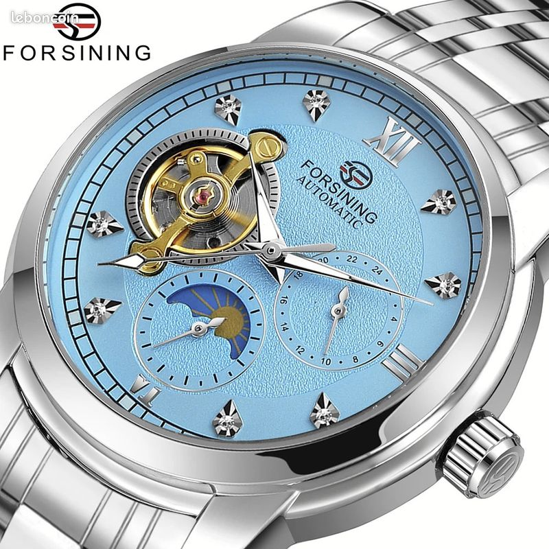 ✅ Montre FORSINING Homme Luxe – Automatique Tourbillon – Bracelet Acier – Chiffres Romains (image 1)