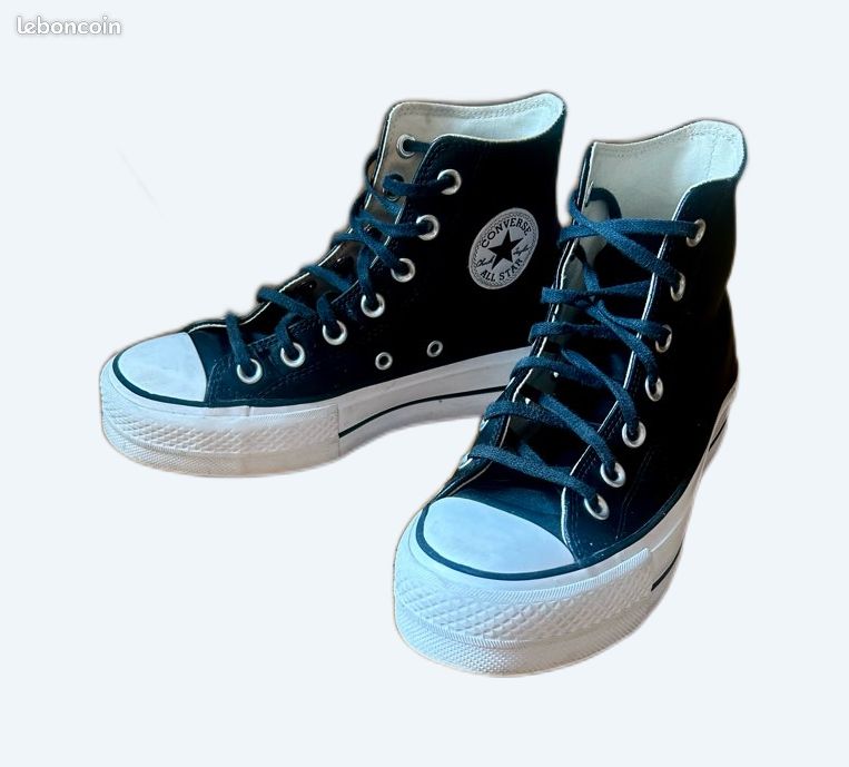 Converse Noir Converses Semelles Epaisses Converses En Cuir Noir - Main Image