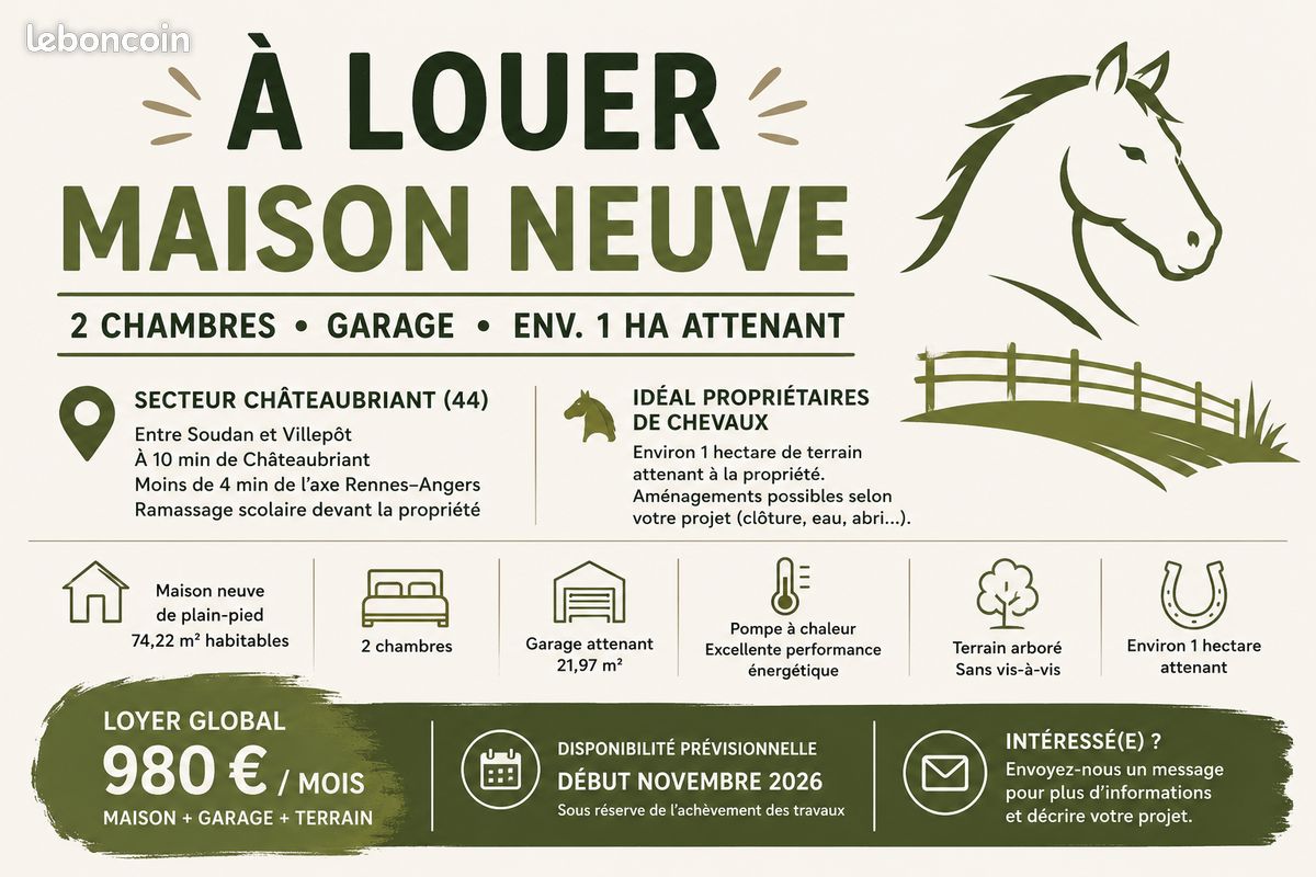 Maison 4 pièces 74 m² · à Châteaubriant · 74,2 m² · 980 €/mois