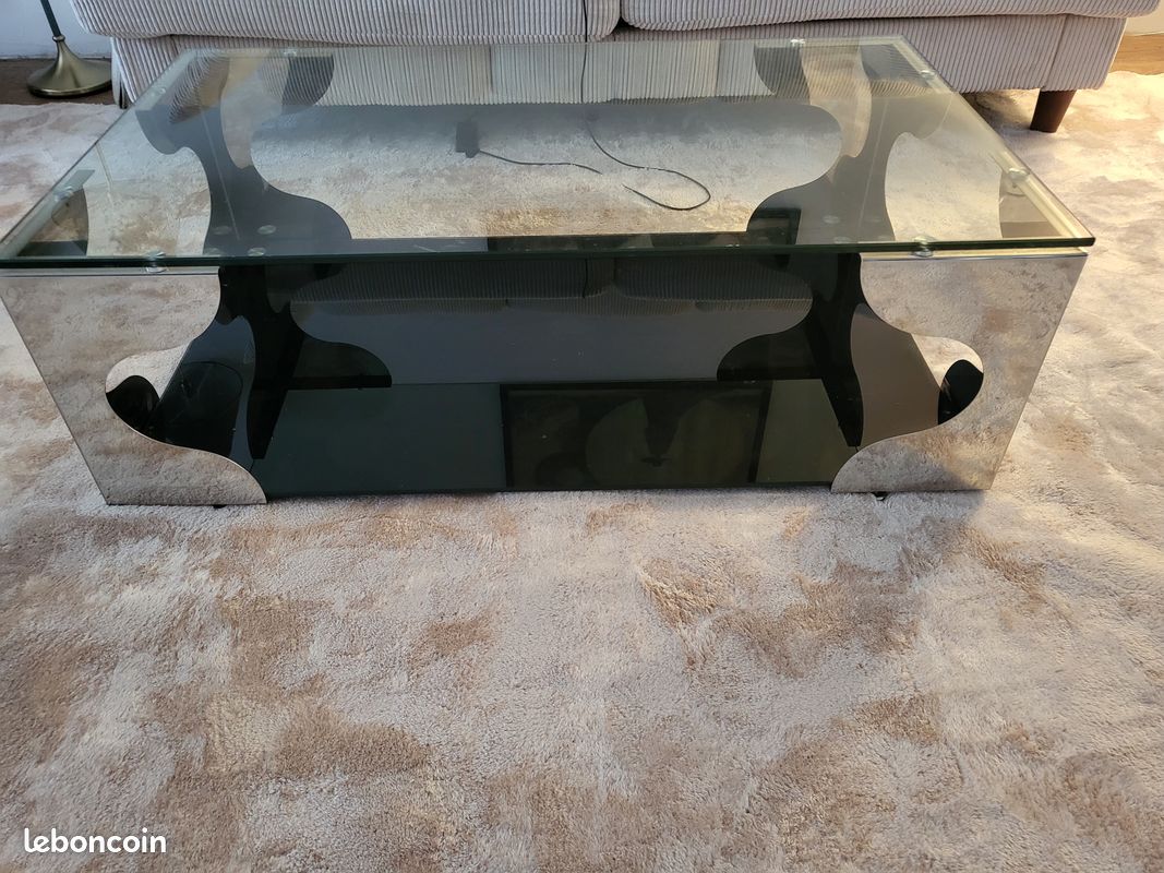Tres belle table basse design verre et inox (image 1)
