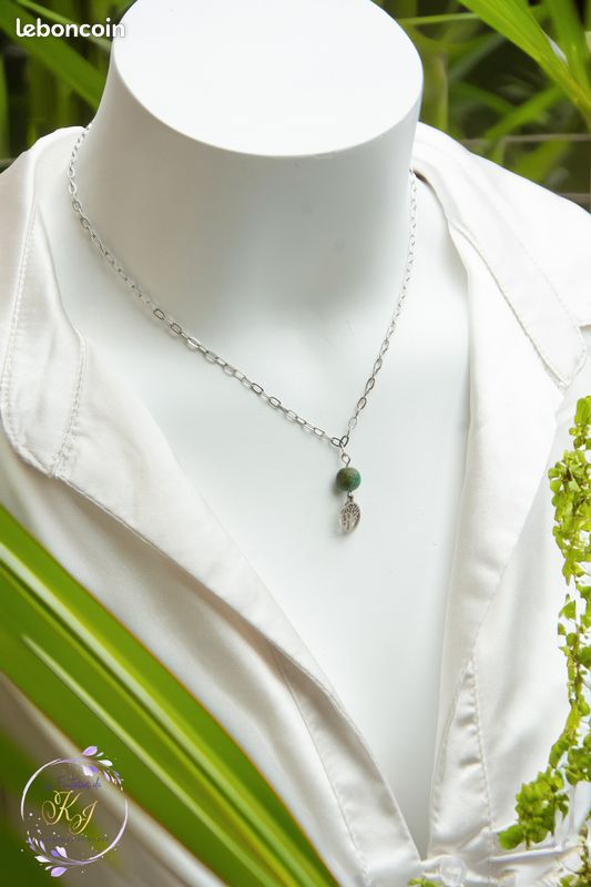 Collier Femme -50% | "KALIMBA" Acier Inoxydable 316L & Turquoise Africaine 40 cm | Arbre de Vie | Lithothérapie | Bijou Neuf (A825) (image 3)