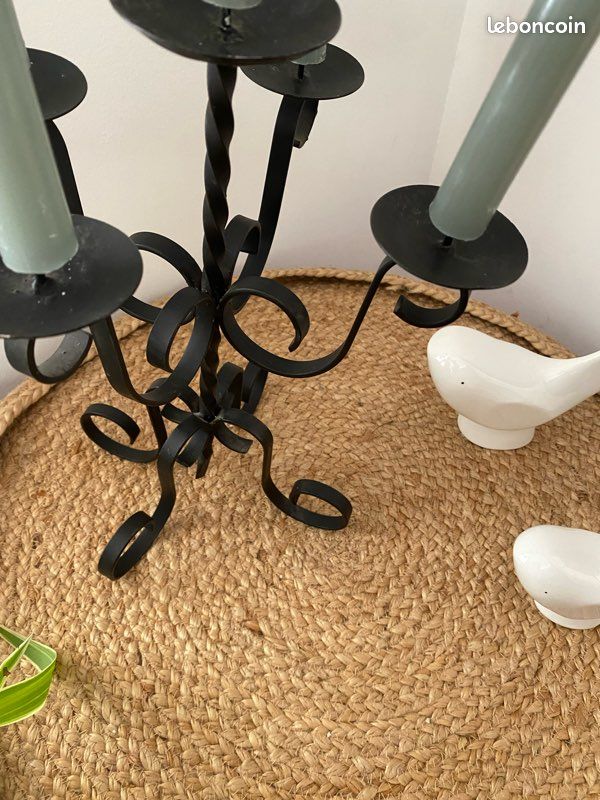 Bougeoir En Fer Forgé Noir Vintage - Support Bougie Pilier Avec Pique De Sécurité, Décoration Rétro Salon