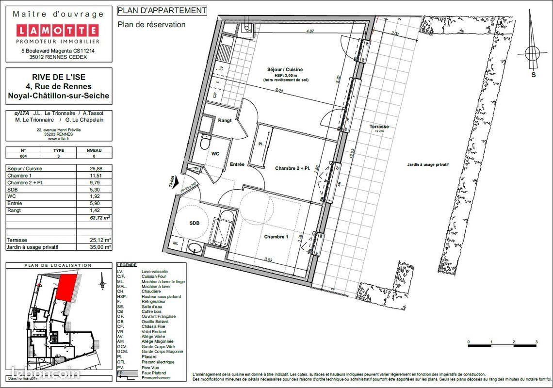 Appartement 3 pièces 63 m² · à Noyal-Châtillon-sur-Seiche · 63 m² · 204 000 €