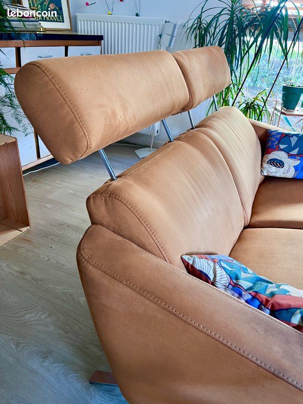 Salon Steiner Complet – Ensemble 5 Pièces, Alcantara Beige, Pieds Chromés, Occasion