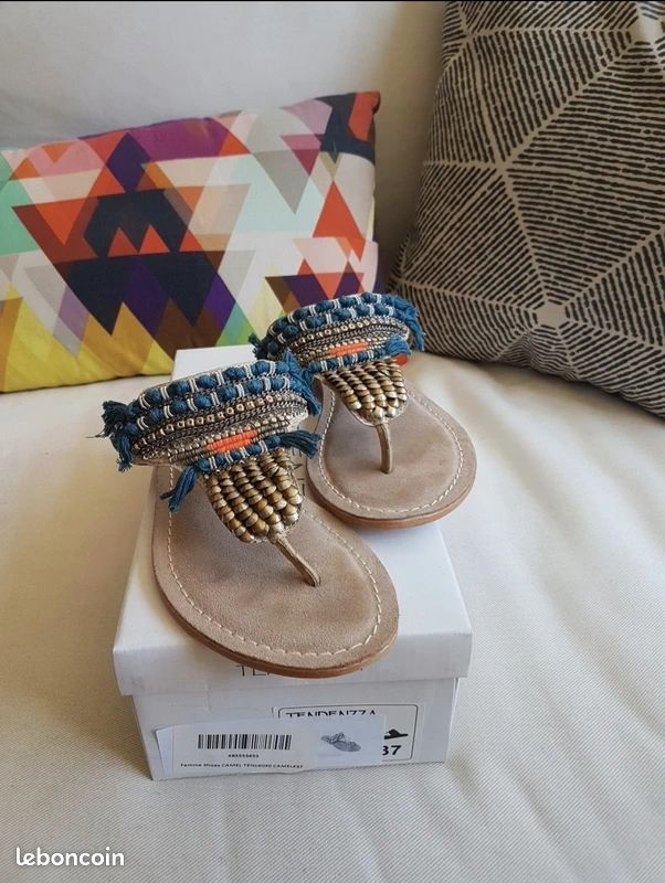 đ Sublimes tongs sandales plates Cuir Bleu Bronze - Alma En Pena (Boho) (image 2)