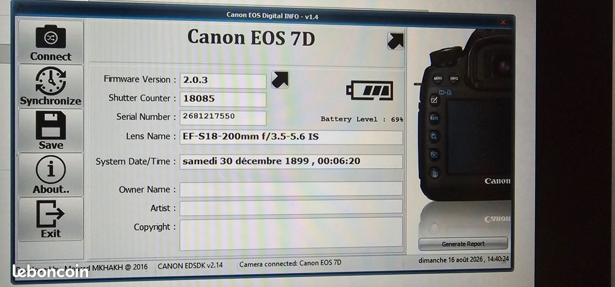 Canon EOS 7D + objectif Canon 18-200 IS + 3 batteries + sacoche – 18 085 déclenchements (image 7)