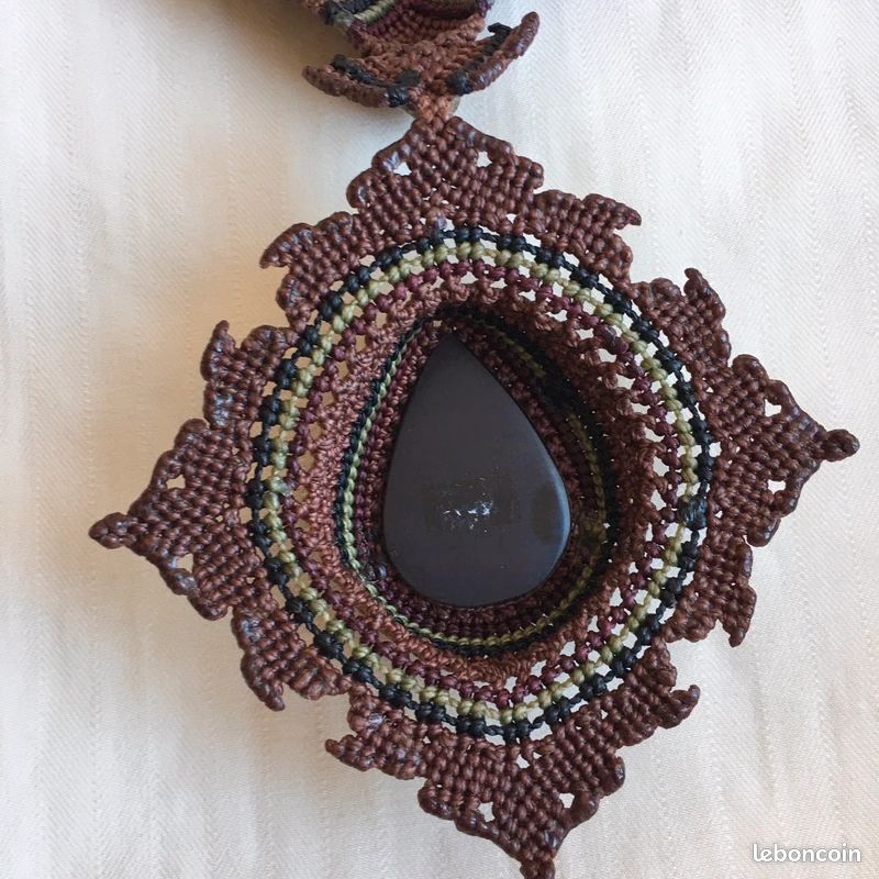 Collier Argentin Scupture Obsidienne Oeil Céleste (image 8)