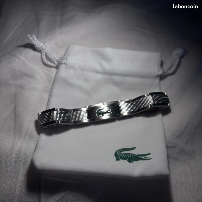 Bracelet Lacoste à maillons homme acier inoxydable argenté logo crocodile vert – coffret + pochon (image 3)