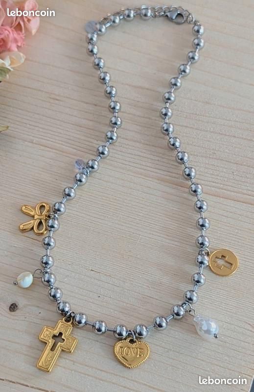 Collier Croix, Cœur et Nœud – Amour, Foi et Lien Éternel – Acier Inoxydable – Bijou Symbolique – Cadeau Femme (image 3)