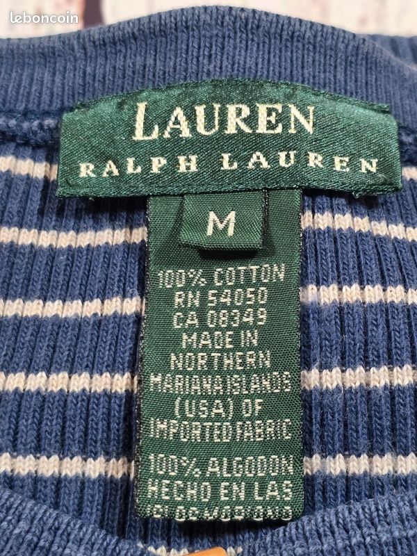 Ralph Lauren T-Shirt Femme M Bleu à rayures Été Classique Chic Vintage Casual Très Bon état (image 5)