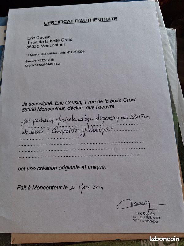 Eric Cousin artiste peintre, peinture francmaçonnique intitulée Composition Alchimique Avec certificat d'Authenticité établi par l'artiste collection (image 5)