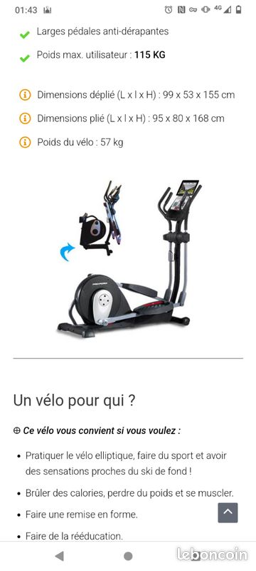 Proform Dimension Velo Elliptique Vélo Elliptique PROFORM LE 450