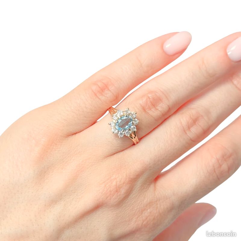 Bague Marguerite - Or Jaune 750 Aigue-Marine & Diamants (image 1)