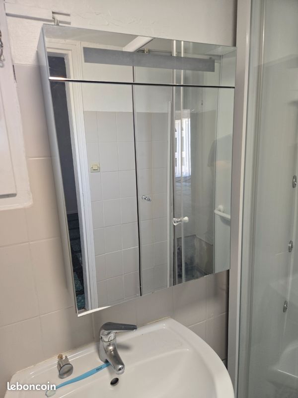 Mirroir de salle de bain avec rangement et éclairage (image 1)
