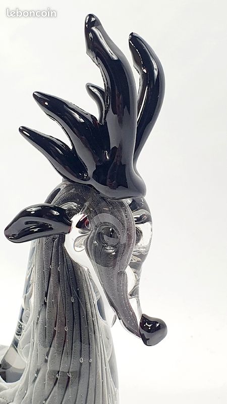 Figurine vintage renne en verre soufflé Murano gris et noir sculpture animal zoomorphe (image 5)