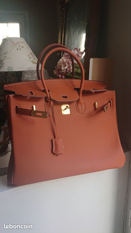Sac à main cuir véritable marron beige 35 cm (image 1)