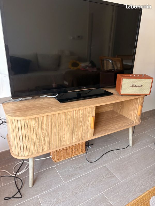 Meuble télé en bois portes coulissantes (image 3)