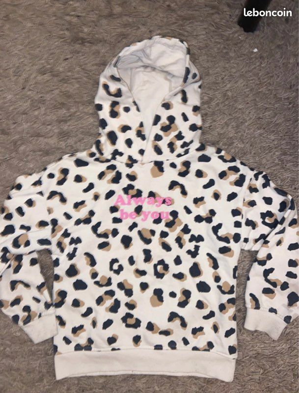 Sweat à Capuche de Marque Primark, Blanc-Marron, Motif Leopard ,7