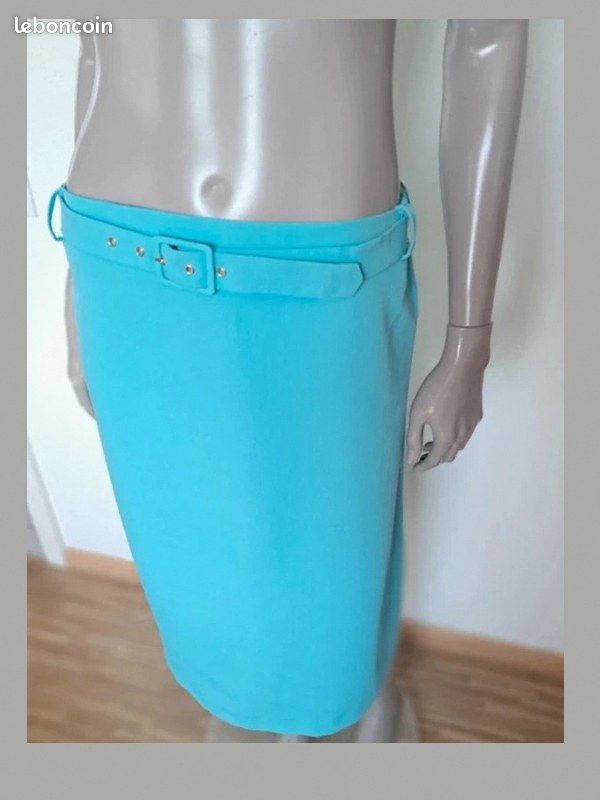 👗 Jupe Droite Midi Turquoise avec Ceinture - Taille 46 (Étiquette 50) (image 5)