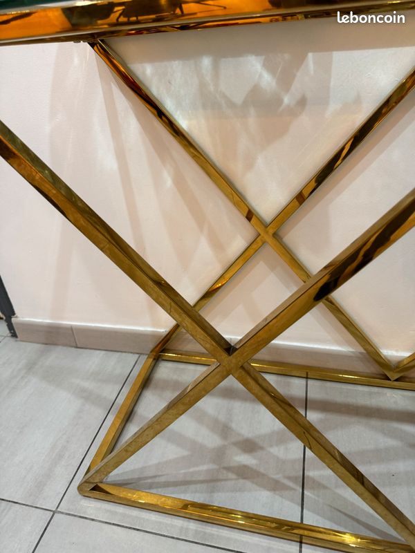 Console plateau en verre et or (image 1)