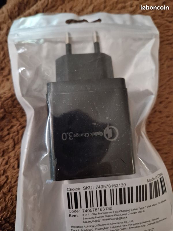 Chargeur secteur USB rapide (Neuf sous emballage) (image 1)