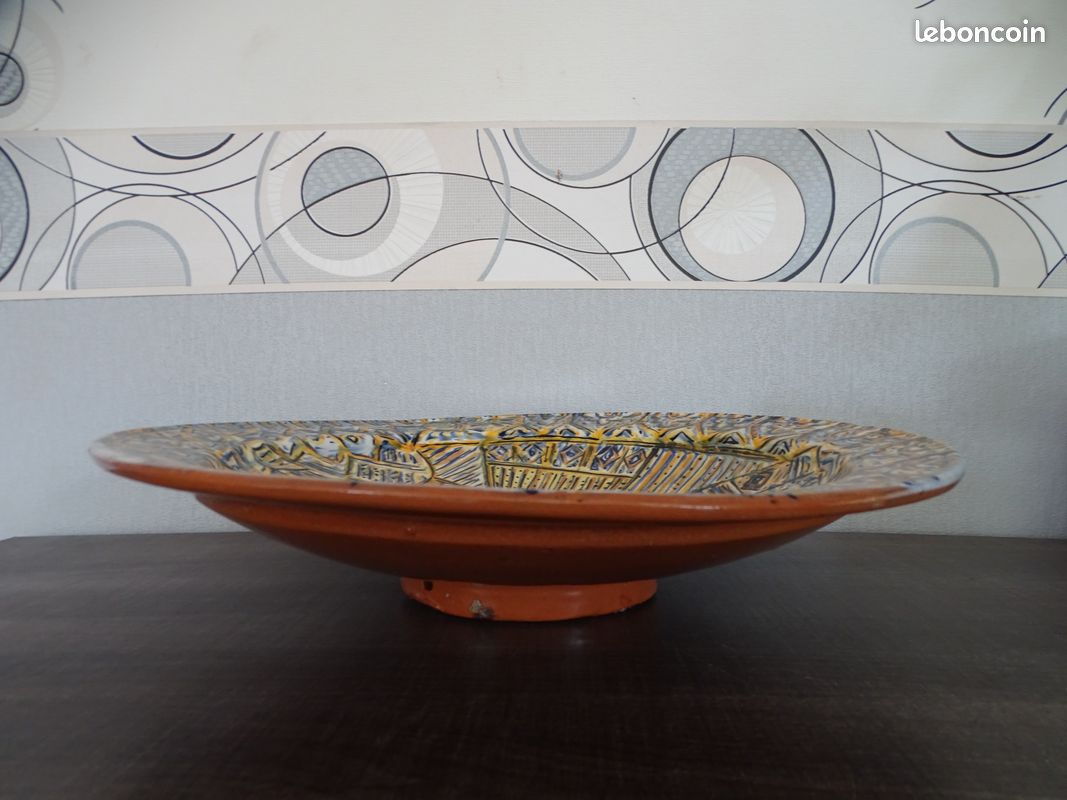 Plat mural terre cuite vernissée décor Picasso poterie SAFI SAID PICAZO Ø 40 cm (image 3)