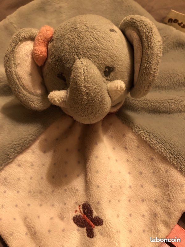 🧸Doudou plat marionnette à doigt éléphant gris rose collection Adèle et Valentine -TBE-NATTOU🧸 (image 2)