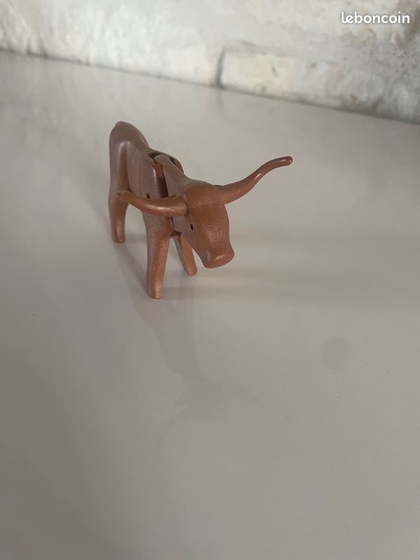 Playmobil Vache Boeuf male Longue Corne Marron Western cowboy ranch point d'eau vintage (image 1)
