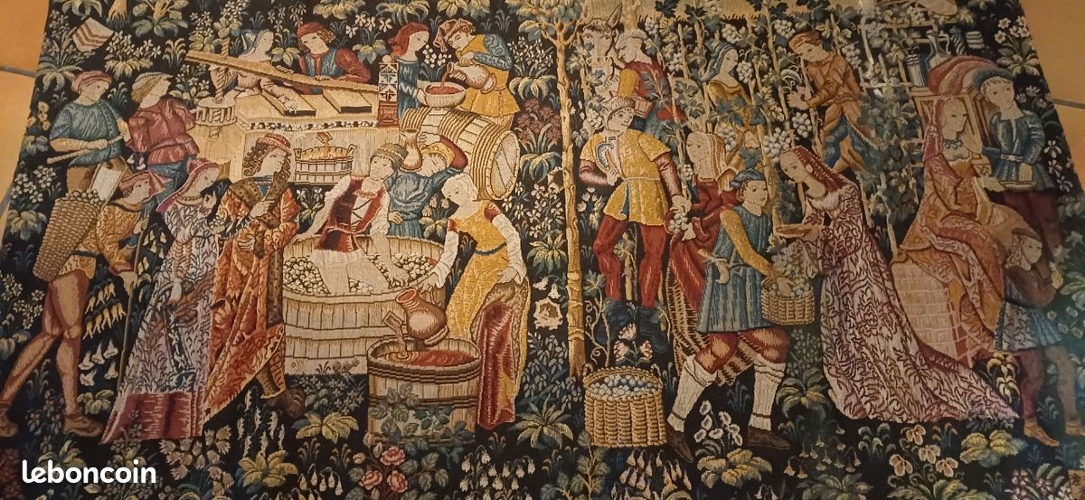 Ancien Coureur De Table En Tapisserie Velours - Dentelle Métallisée - France - Occasion