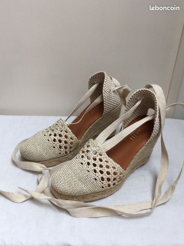 Sandales espadrilles compensées crème doré Minelli TBE