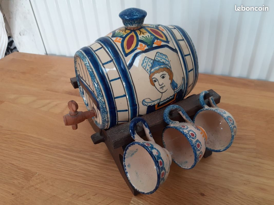 Service à Liqueur Breton KERVELA – Grès HB QUIMPER, Vintage, Éclat Signalé