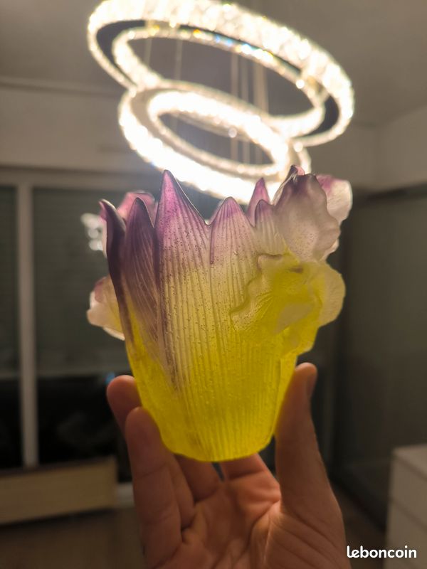 Verre D'Art Épais Ambré Irisé H8 - Créateur Unique (Non Daum) - Neuf - Type Vase
