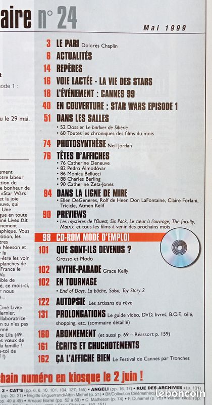 Magazine Ciné Live n°24 (1999) - Star Wars; Cannes 1999; Catherine Deneuve... +CD-ROM (image 2)