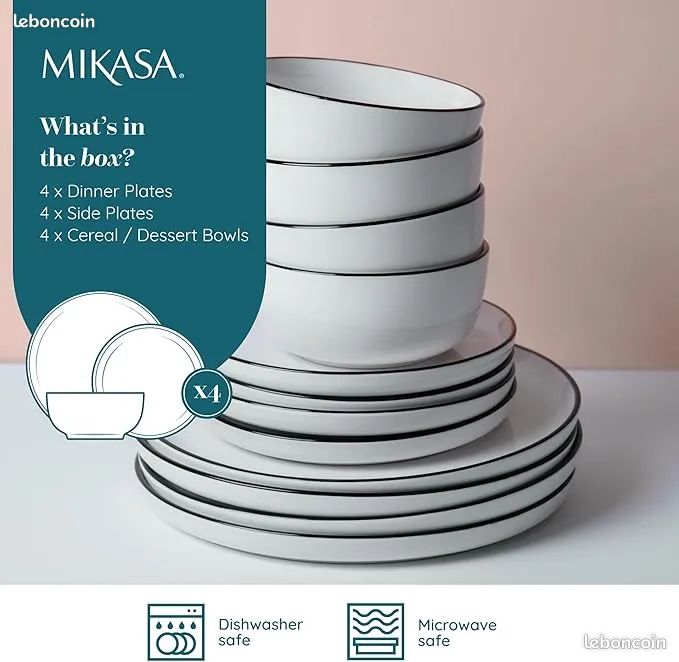 Lot de 4 assiettes + 4 assiettes dessert et 4 bols Mikasa Limestone (image 3)