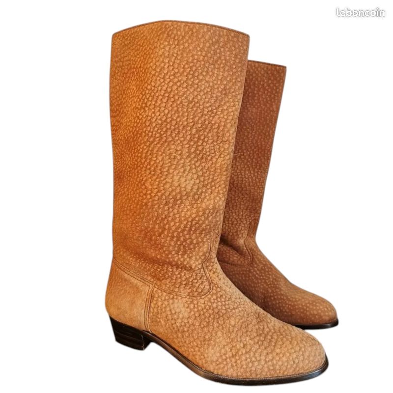 Paire De Bottes En Cuir Retourné Marron - Pointure 41 Femme - Style Santiague - Occasion Avec Belle Patine