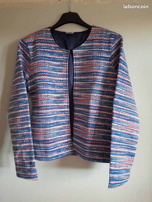 Veste Matelassée Damart Nathalie Andersen - Bleu Clair/blanc, Motif Pied-de-poule, Femme Taille 42