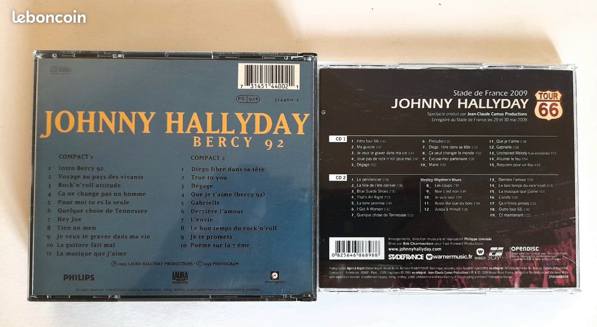 Exc état Lot 2 coffrets X 2 cd originaux JOHNNY HALLYDAY EN PUBLIC BERCY 1992 ET STADE DE FRANCE 2009 EN PUBLIC (image 7)