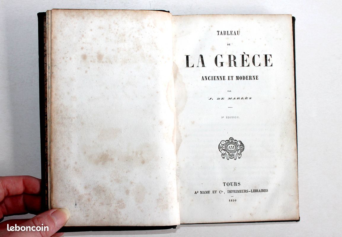 TABLEAU DE LA GRECE ANCIENNE ET MODERNE par J. DE MARLES - 5e EDITION 1850 MAME / ANCIEN LIVRE (image 2)