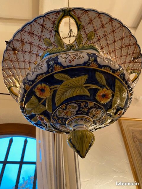 Suspension pour plante en faience ancienne début 20 ème (image 6)