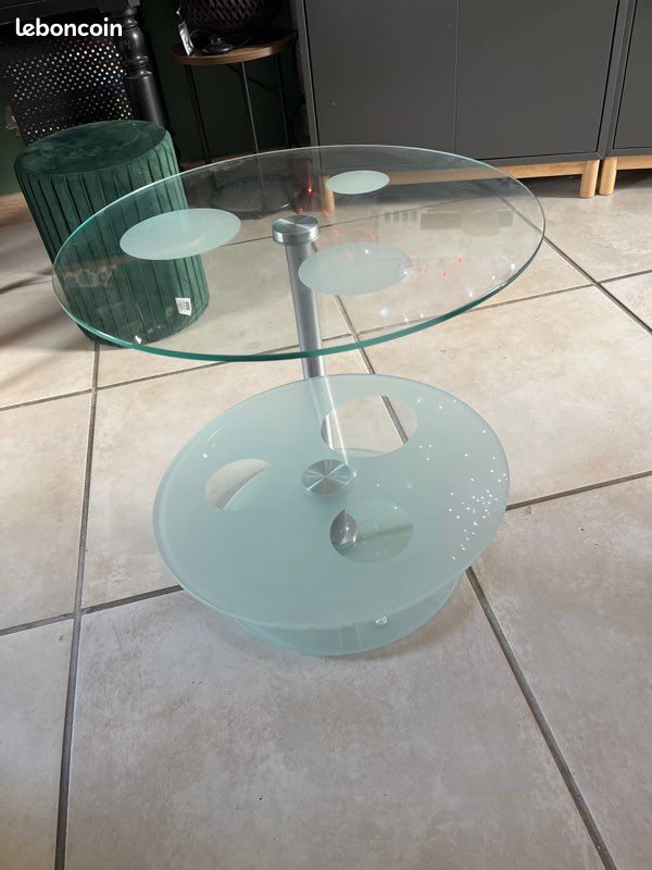 Table basse ronde en verre -deux plateaux diamètres différents - TBE (image 4)