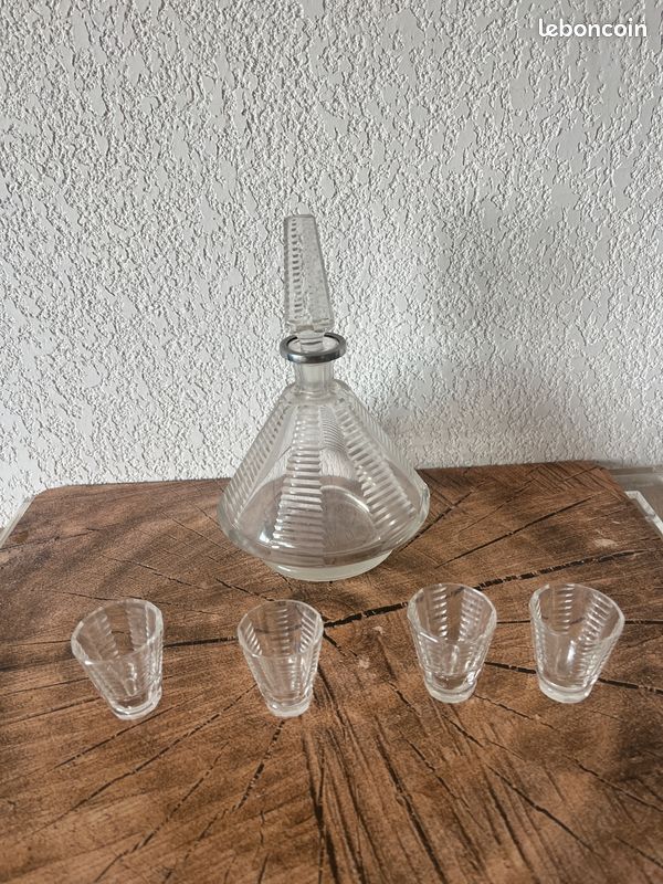 Service à liqueur Art Déco en Cristal de Bohême (Tchécoslovaquie) – Carafe & 4 Verres (image 7)