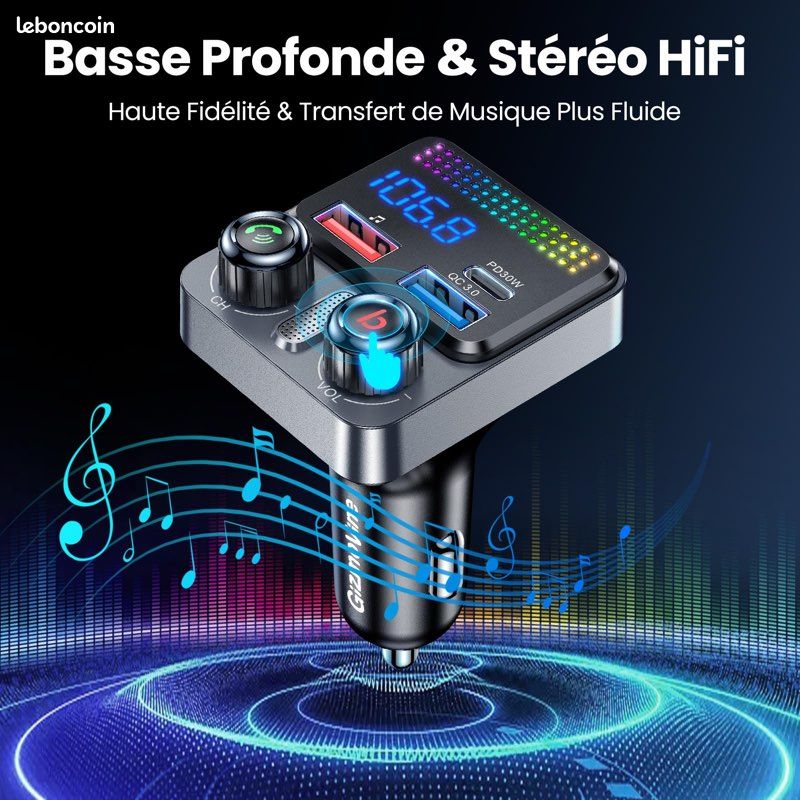 Transmetteur Fm Bluetooth 5.3 2022 Pour Voiture, Joyroom double Micro Plus Fort