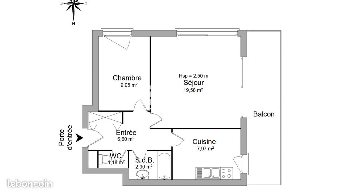 Appartement 2 pièces 47 m² · à La Rochelle · 47 m² · 655 €/mois
