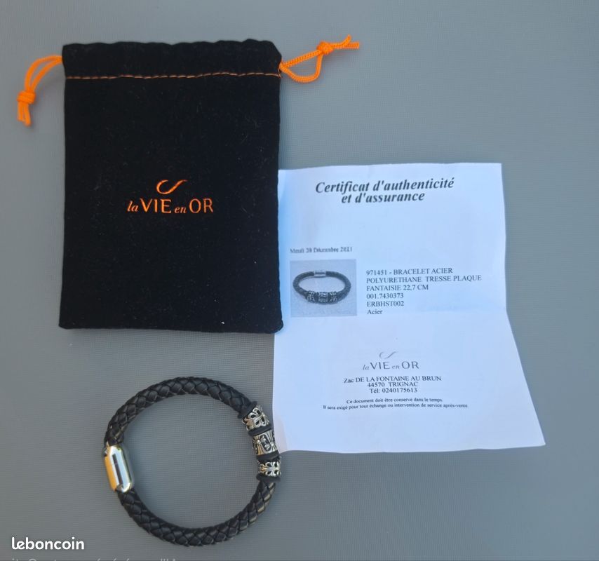 Bracelet acier polyurethane tresse plaque 22,7 cm homme La Vie en Or (image 1)