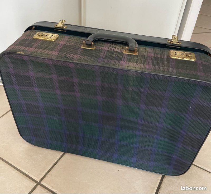 Valise vintage motif écossais vert et violet (image 2)