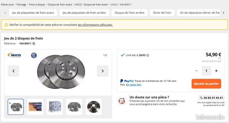 Kit de plaquettes de frein, frein à disque VAICO V46-0153 Q , Première Kit de plaquettes de frein, frein à disque VAICO V46-0153 Q , Première