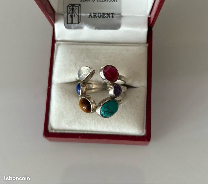 Bague Ancienne En Argent 925 Avec Saphir Et Chrome Diopside - Taille 56 - Style Dôme - Vert Bleu Jaune